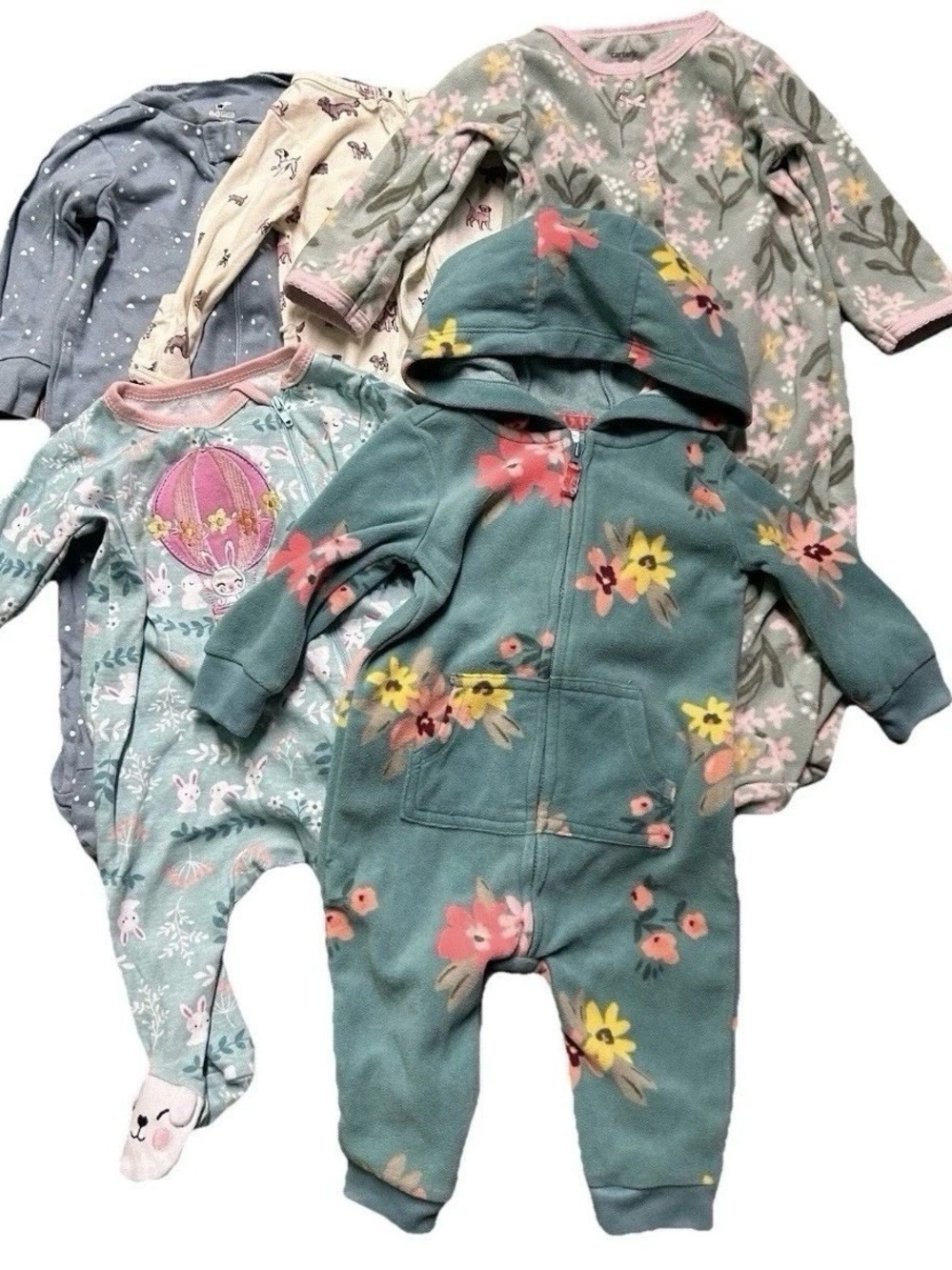 Baby Girl Footie Pajamas Animal Floral Fleece Bunting Size 3-6 Months